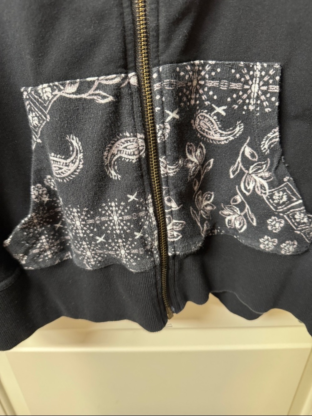 Johnny Was Floral Embroidered Black Zip-Up Hoodie - Picture 4 of 6